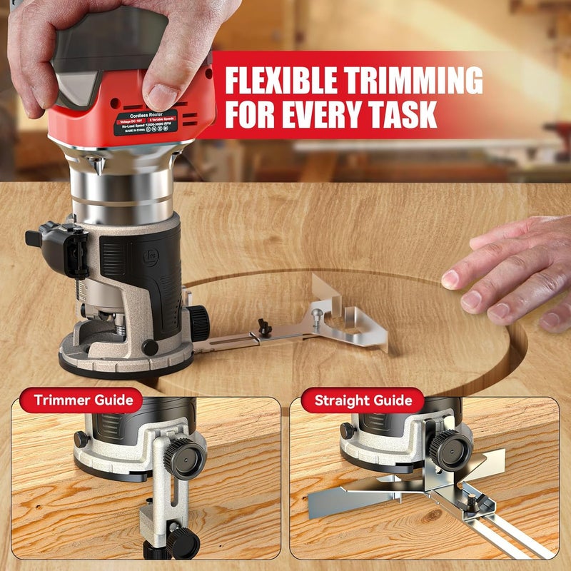 MtiolHig Cordless Compact Router Compatible with Milwaukee Battery, 6 Variable Speeds Router Tool for Woodworking, 800W Fixed Base Wood Router with Trim Router Bits, Bare Tool - Image 4